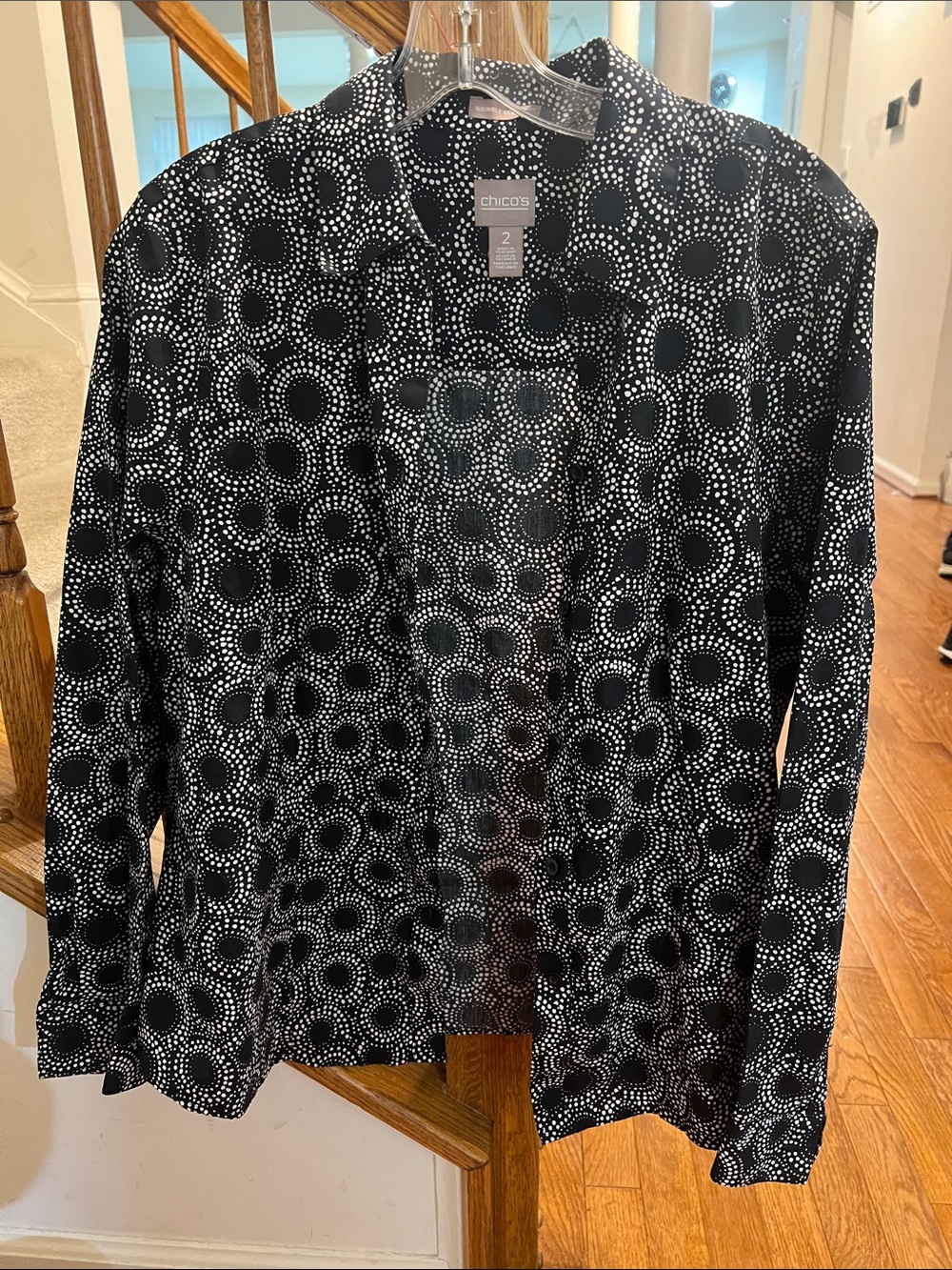 Chico's Black and White Dot-Circle Open Front Jacket
